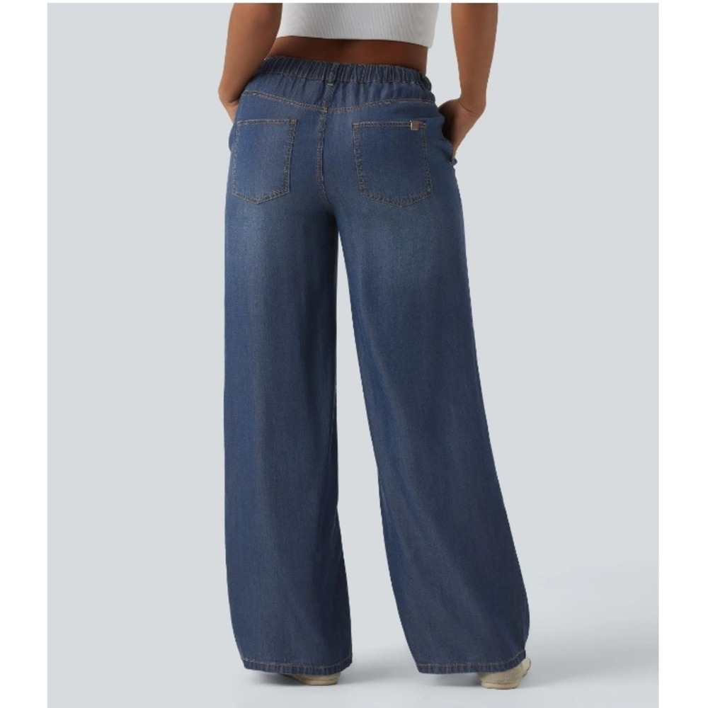 HALARA Wide Leg Denim-Blue Drawstring Pants - Picture 3 of 11